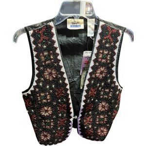 VTG Wrangler Beaded Black and Red Silk Vest